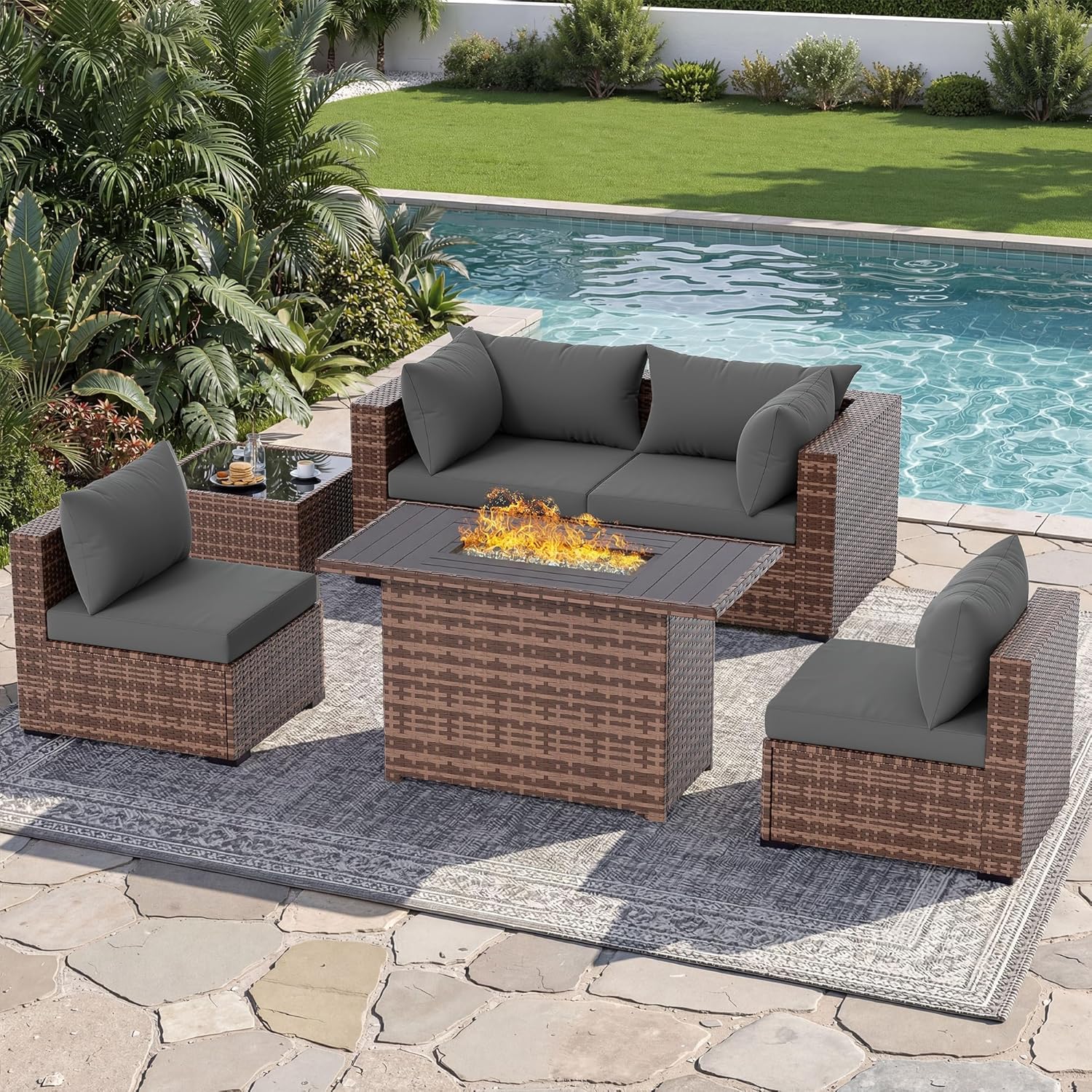 Outdoor Furniture With Fire Pit - Conjunto de Sofá Seccional para Exterior