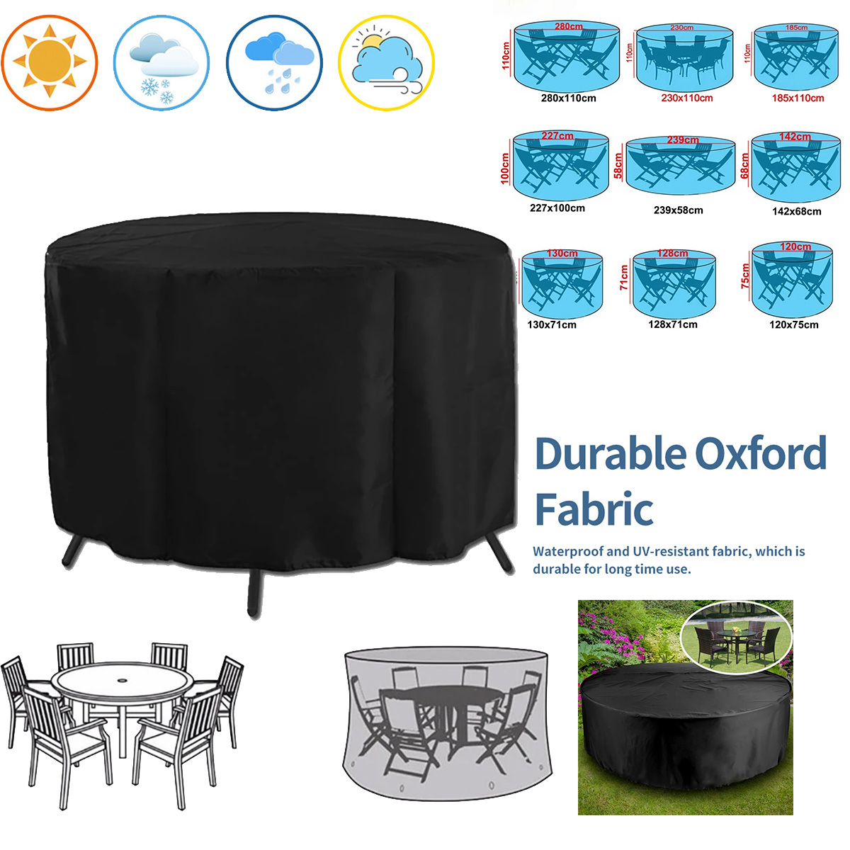 Outdoor Furniture Fabric Waterproof - Capa Redonda para Móveis de Jardim