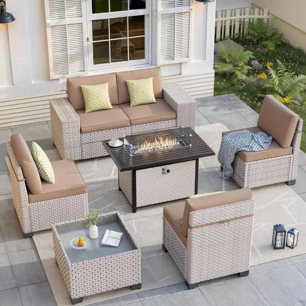 Outdoor Furniture With Fire Pit - Conjunto de Móveis para Pátio Externo