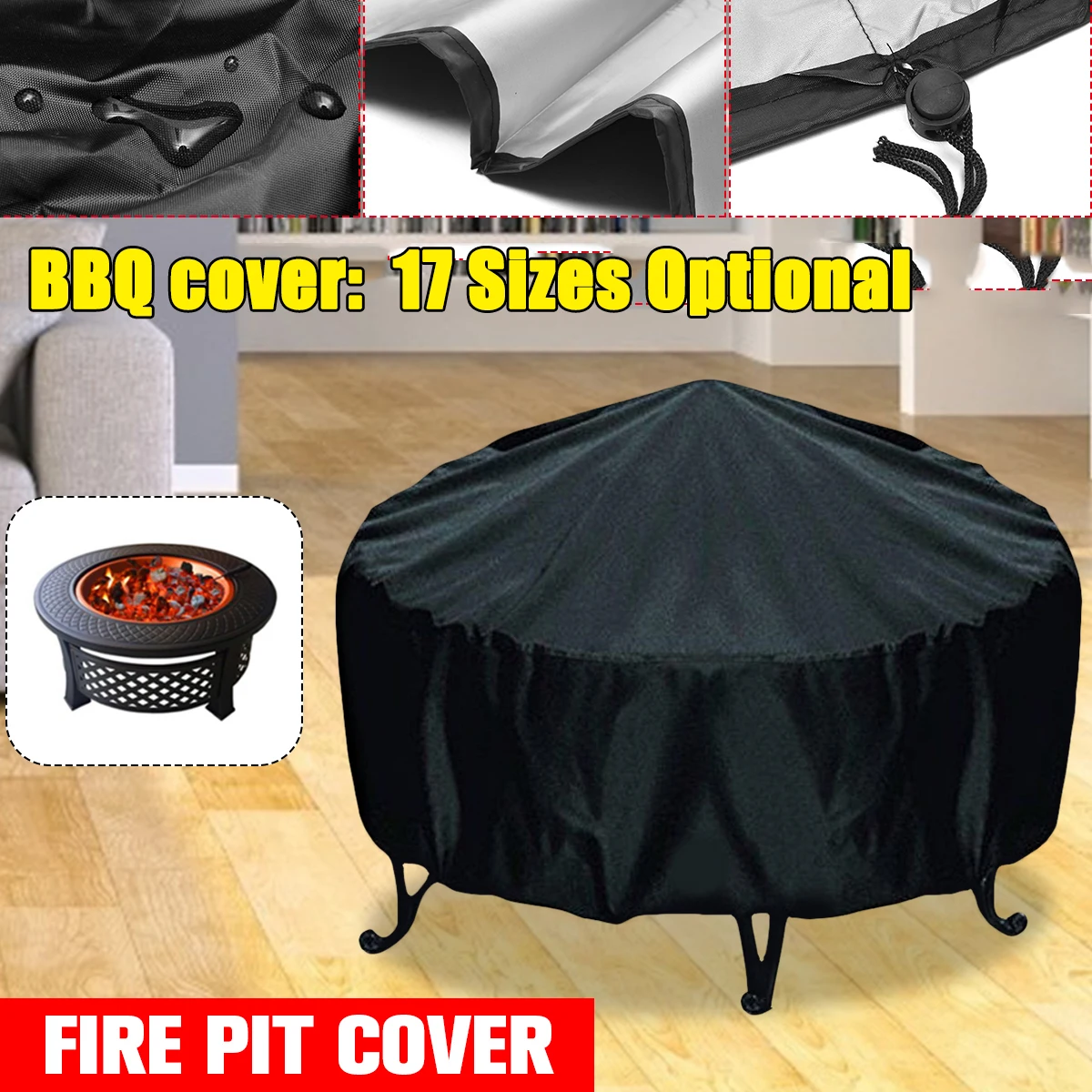 Outdoor Furniture With Fire Pit - Capa protetora uv preta para fogueira,