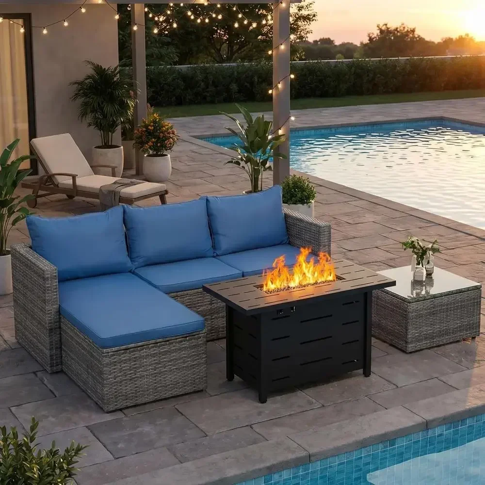 Outdoor Furniture With Fire Pit - Conjunto de Móveis de Vime para
